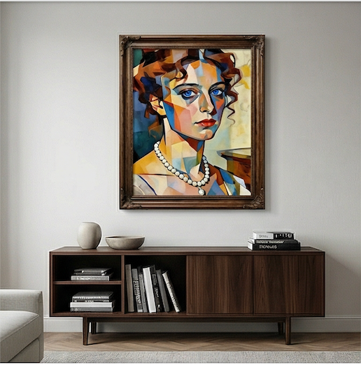 Muse with the Pearl Necklace Cubist Portrait Oil Painting
