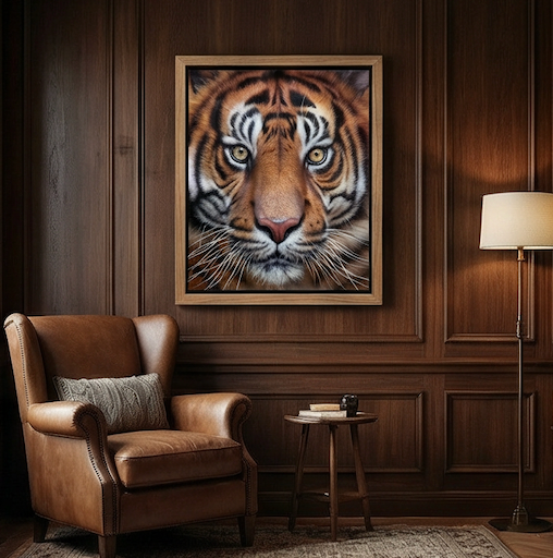 The King's Gaze Hyperrealistic Tiger Portrait Oil Painting