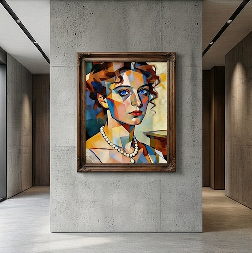 Muse with the Pearl Necklace Cubist Portrait Oil Painting