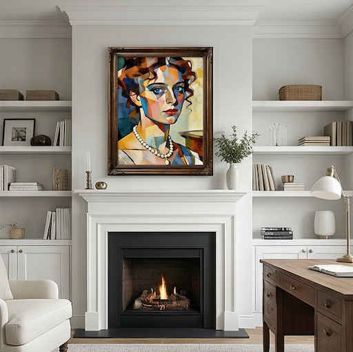 Muse with the Pearl Necklace Cubist Portrait Oil Painting