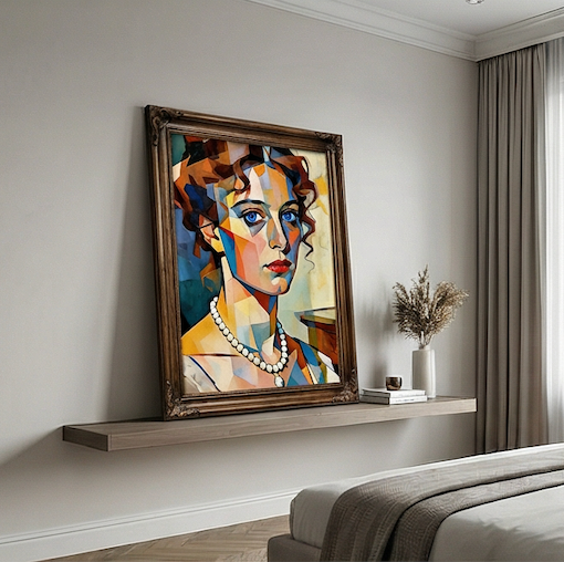 Muse with the Pearl Necklace Cubist Portrait Oil Painting