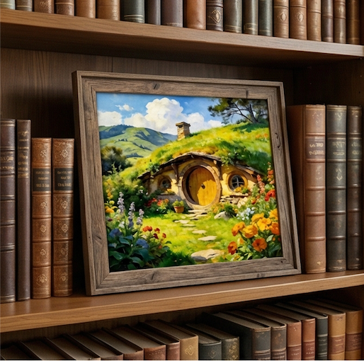 Warm Sun of the Shire Hobbit Hole Landscape Oil Painting