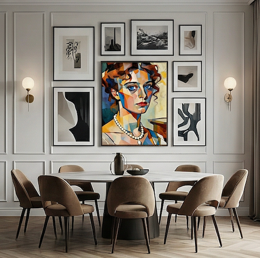 Muse with the Pearl Necklace Cubist Portrait Oil Painting