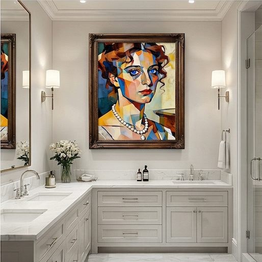 Muse with the Pearl Necklace Cubist Portrait Oil Painting