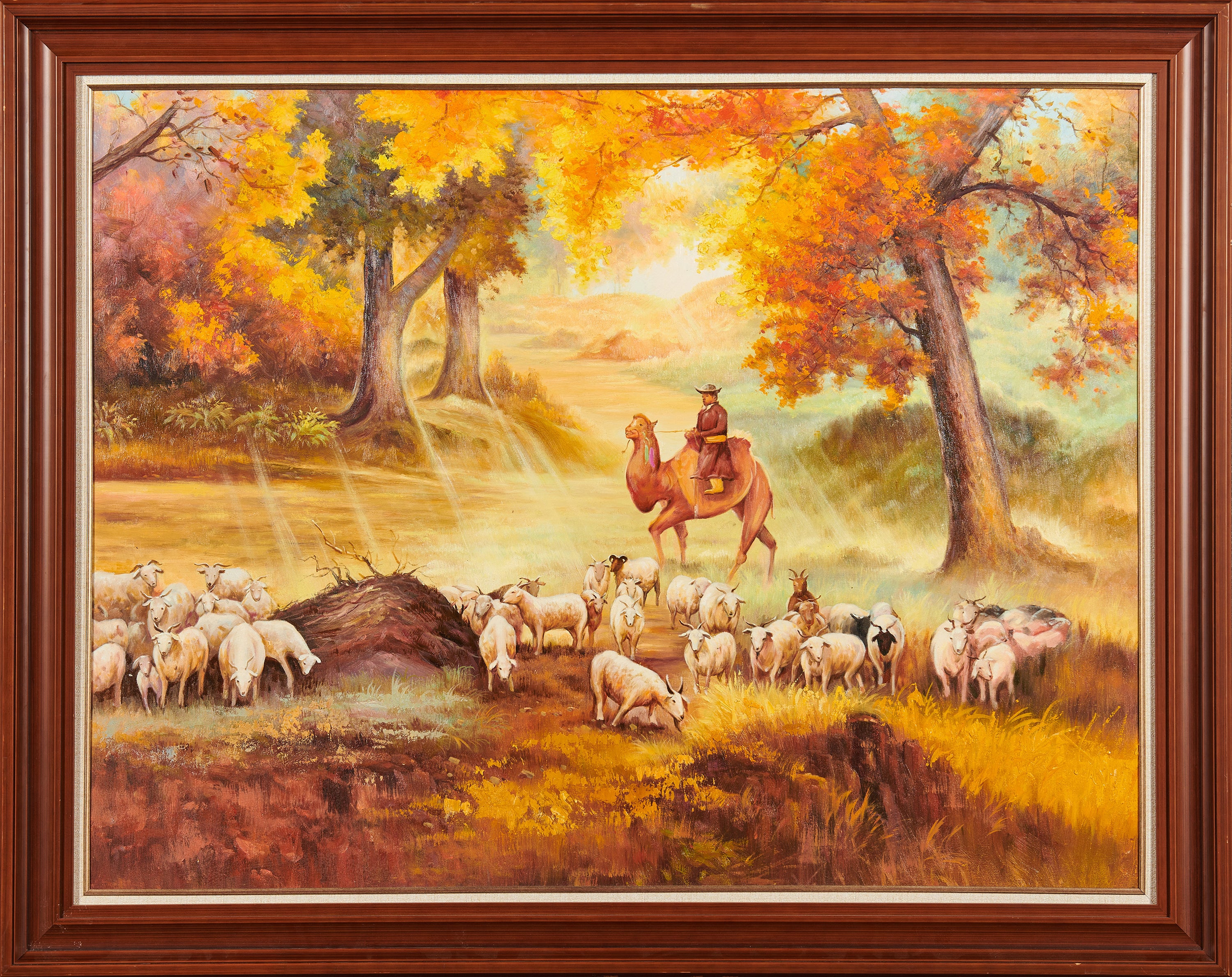 Golden Euphrates Poplars: A Silk Road Pastoral | Original Western China Landscape Oil Painting