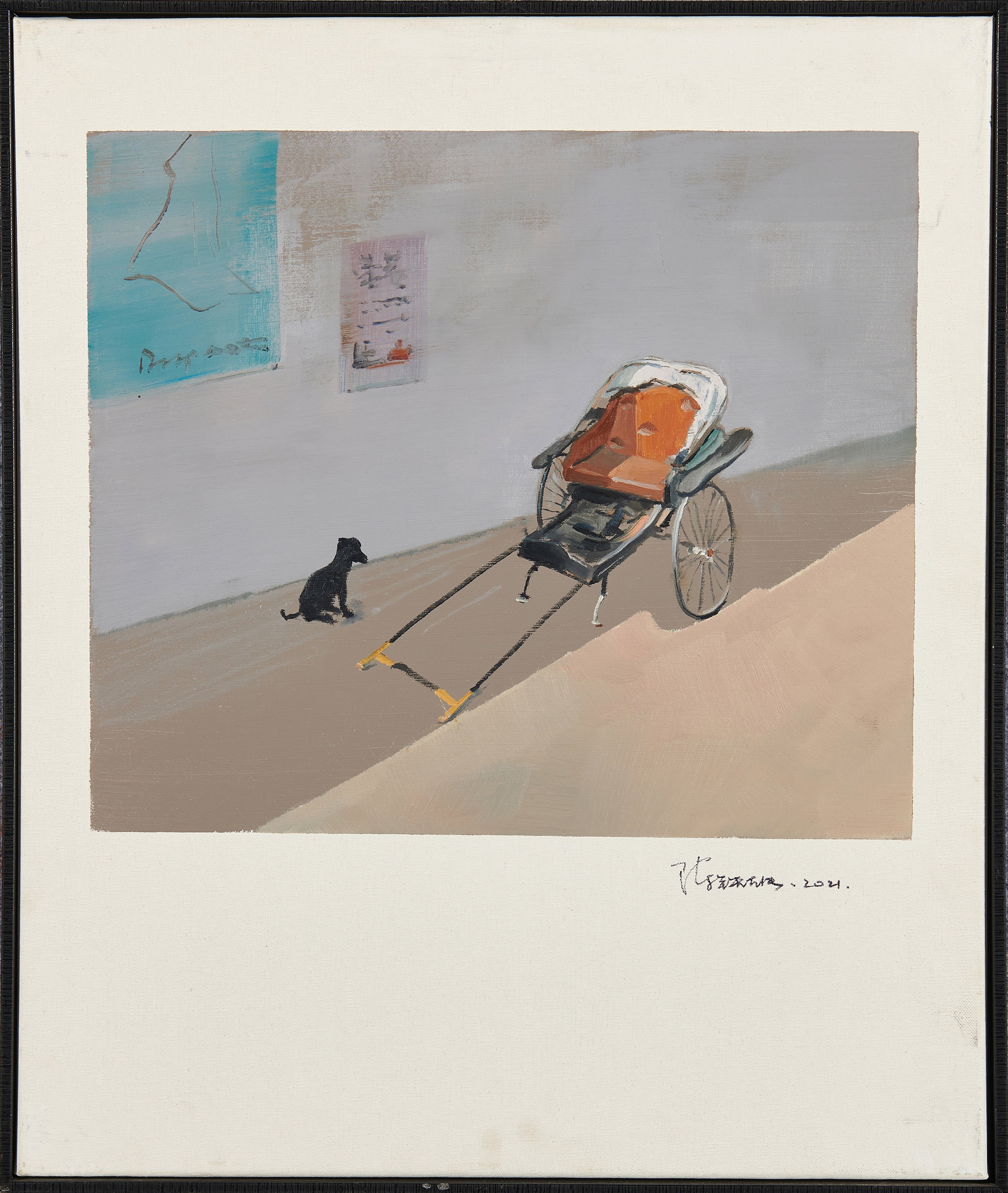 "Rickshaw at the Alley Entrance" Urban Cultural Oil Painting