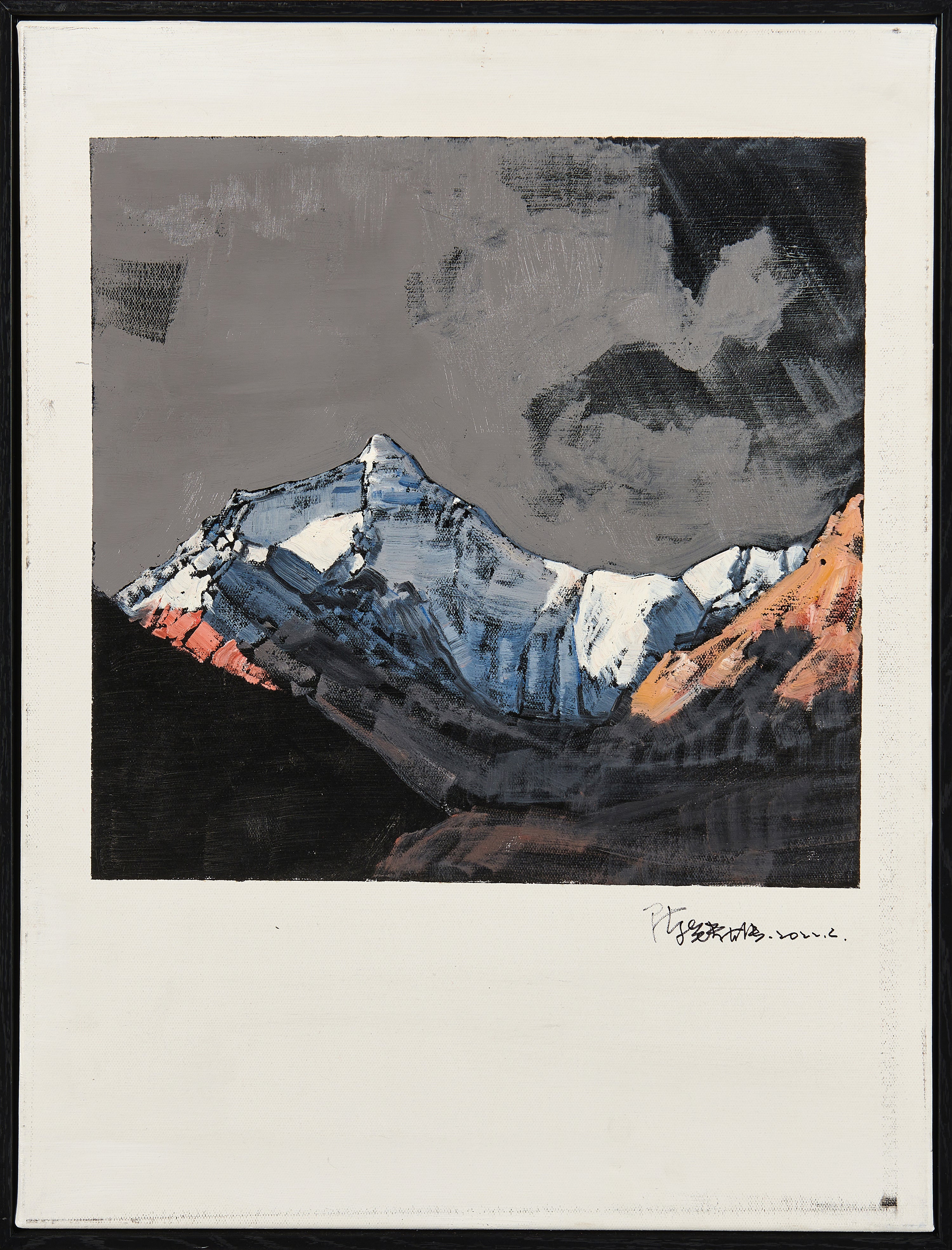 "Snow Peak in Cloudy Mountains" Highland Landscape Oil Painting