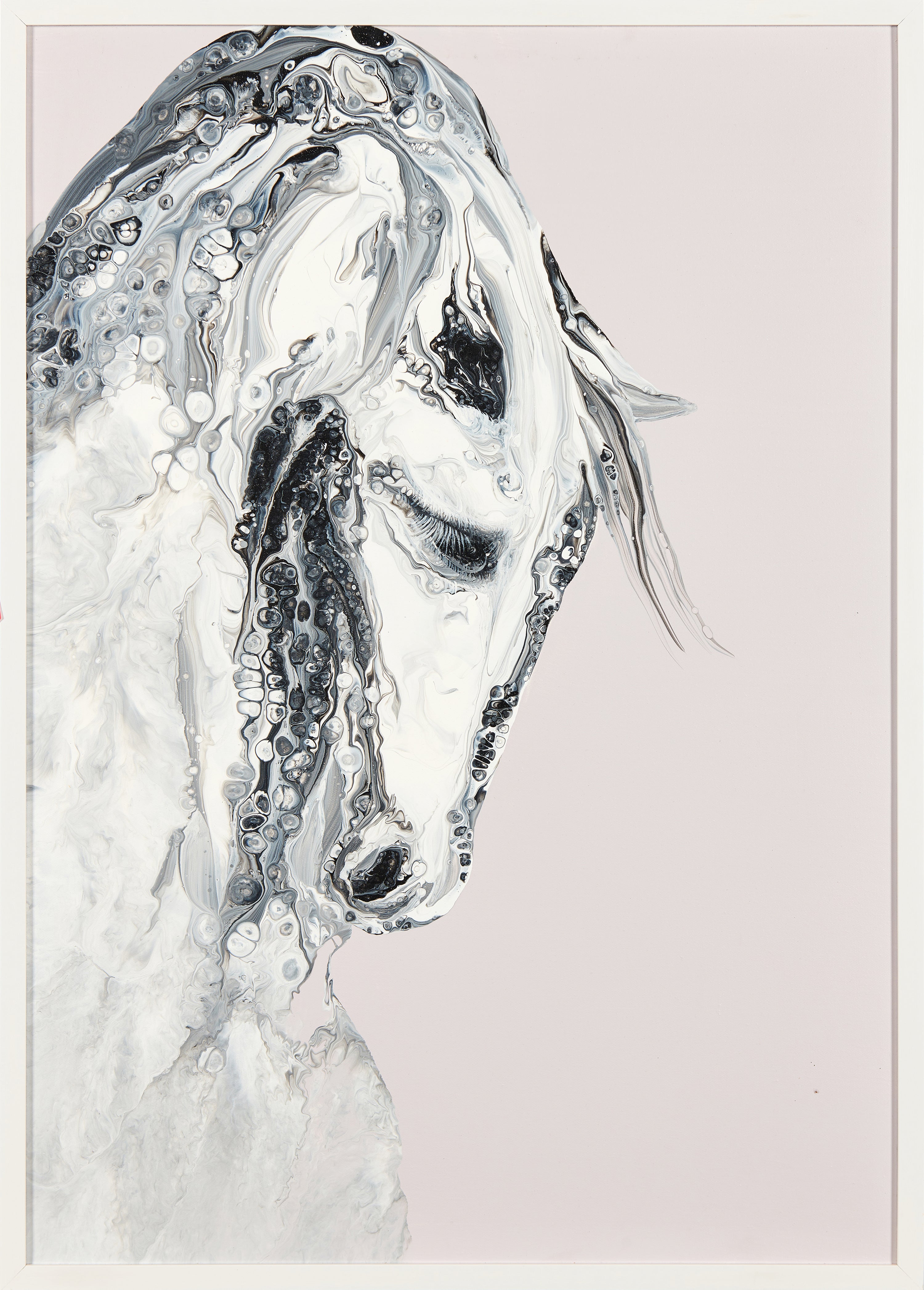 Blush & Flow: Ethereal White Horse | Original Hand-Poured Fluid Art Painting