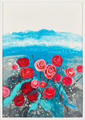 Roses in Azure Glow | Original Hand-Poured Fluid Art Painting