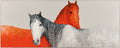 Crimson & Snow: Two Steeds in Intimacy | Original Panoramic Fluid Art Painting