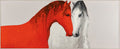 Scarlet & White: Two Steeds in Tender Unity | Original Panoramic Fluid Art Painting