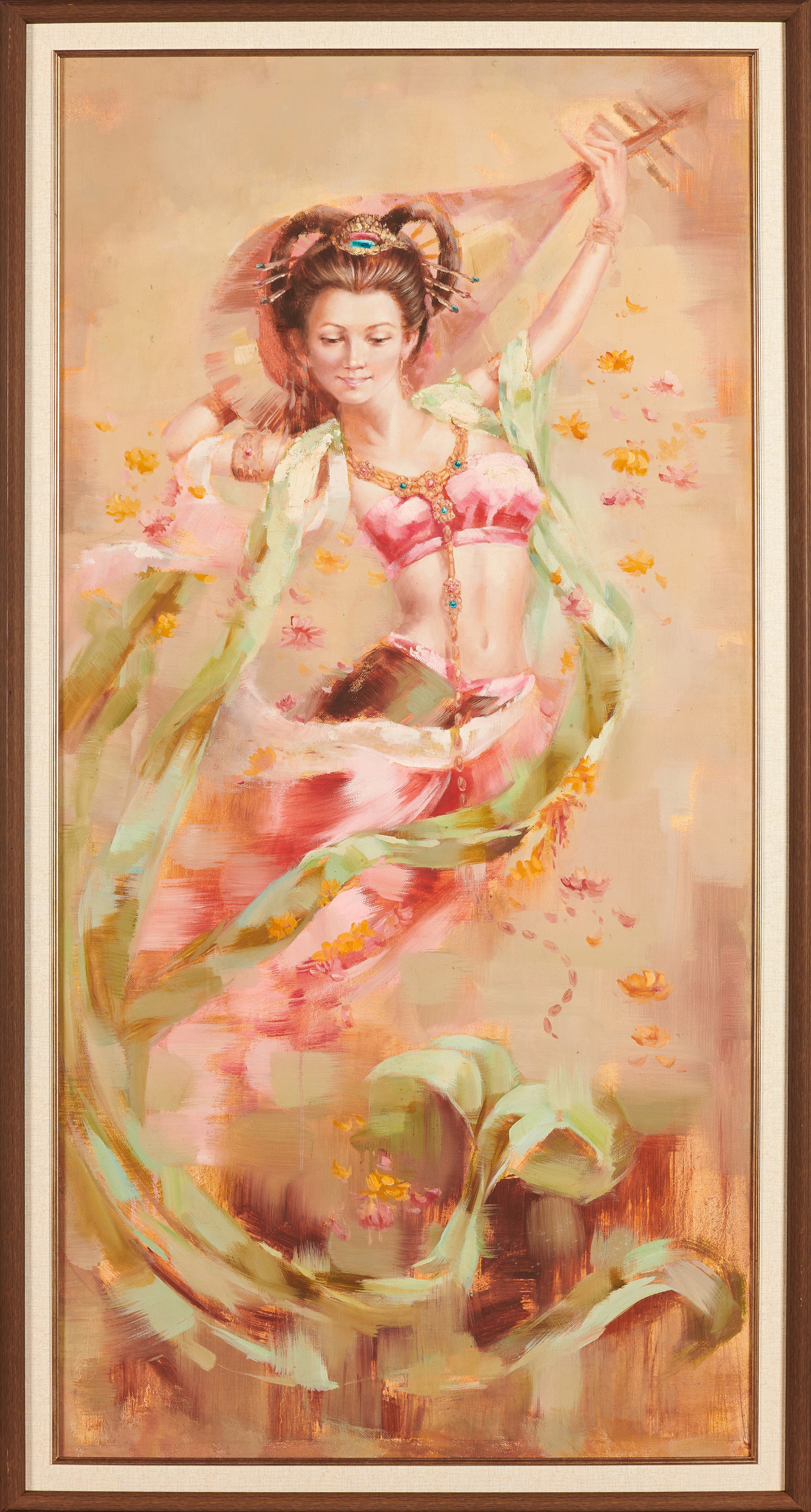 Dunhuang Feitian: Playing Pipa Behind Back | Hand-Painted Vertical Oil Painting