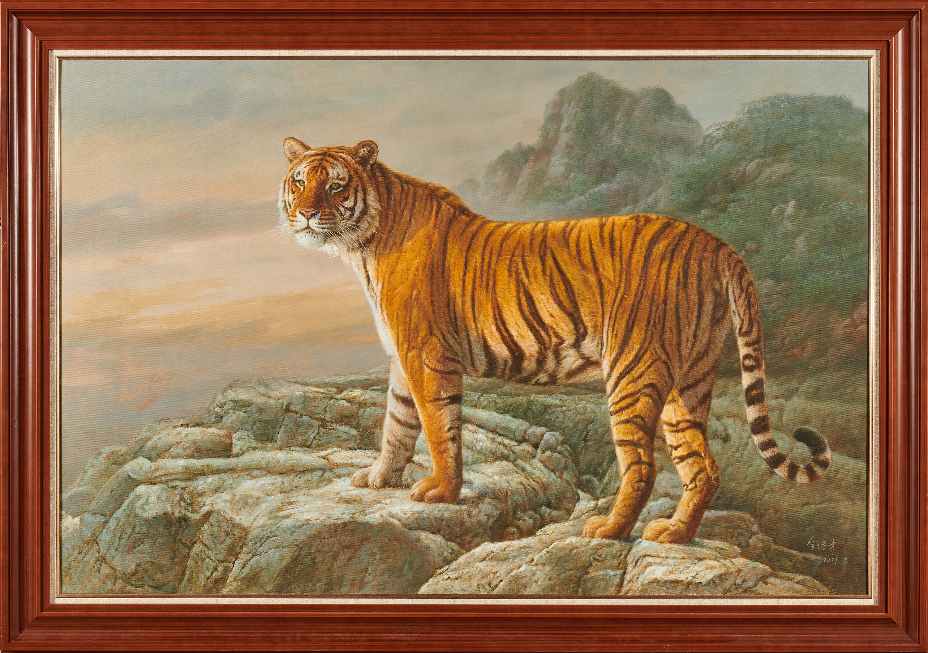 Majestic Tiger on the Cliff - Original Realist Oil Painting