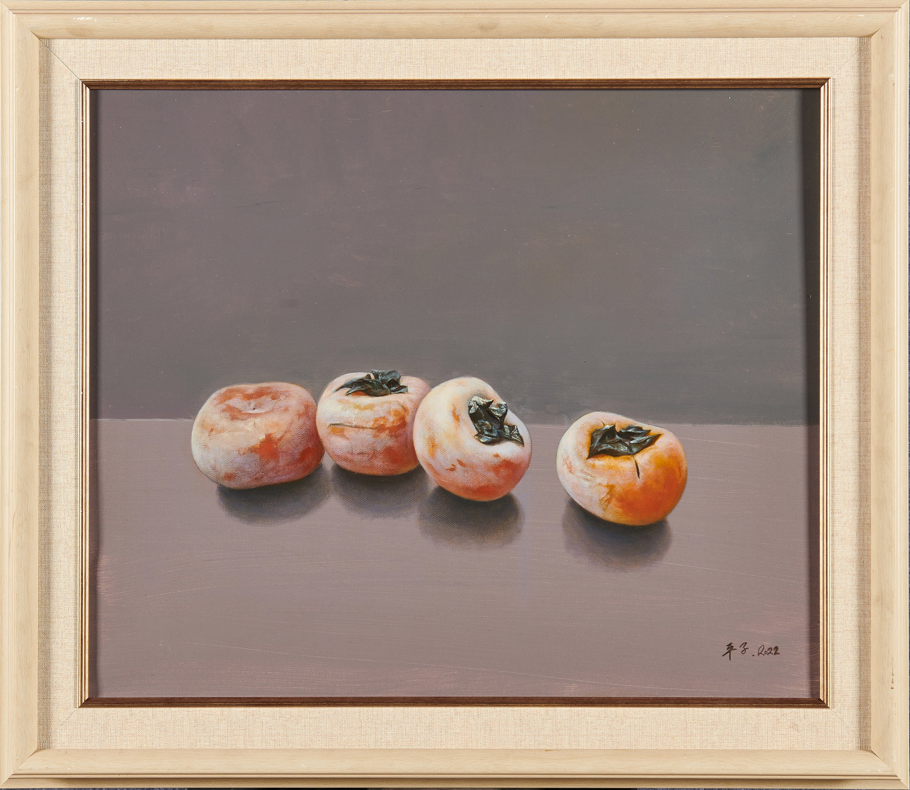Four Persimmons: Blessings of Harmony & Calm | Original Still Life Oil Painting