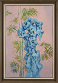 Blush & Azure: Taihu Stone with Bamboo | Original Contemporary Chinese Oil Painting