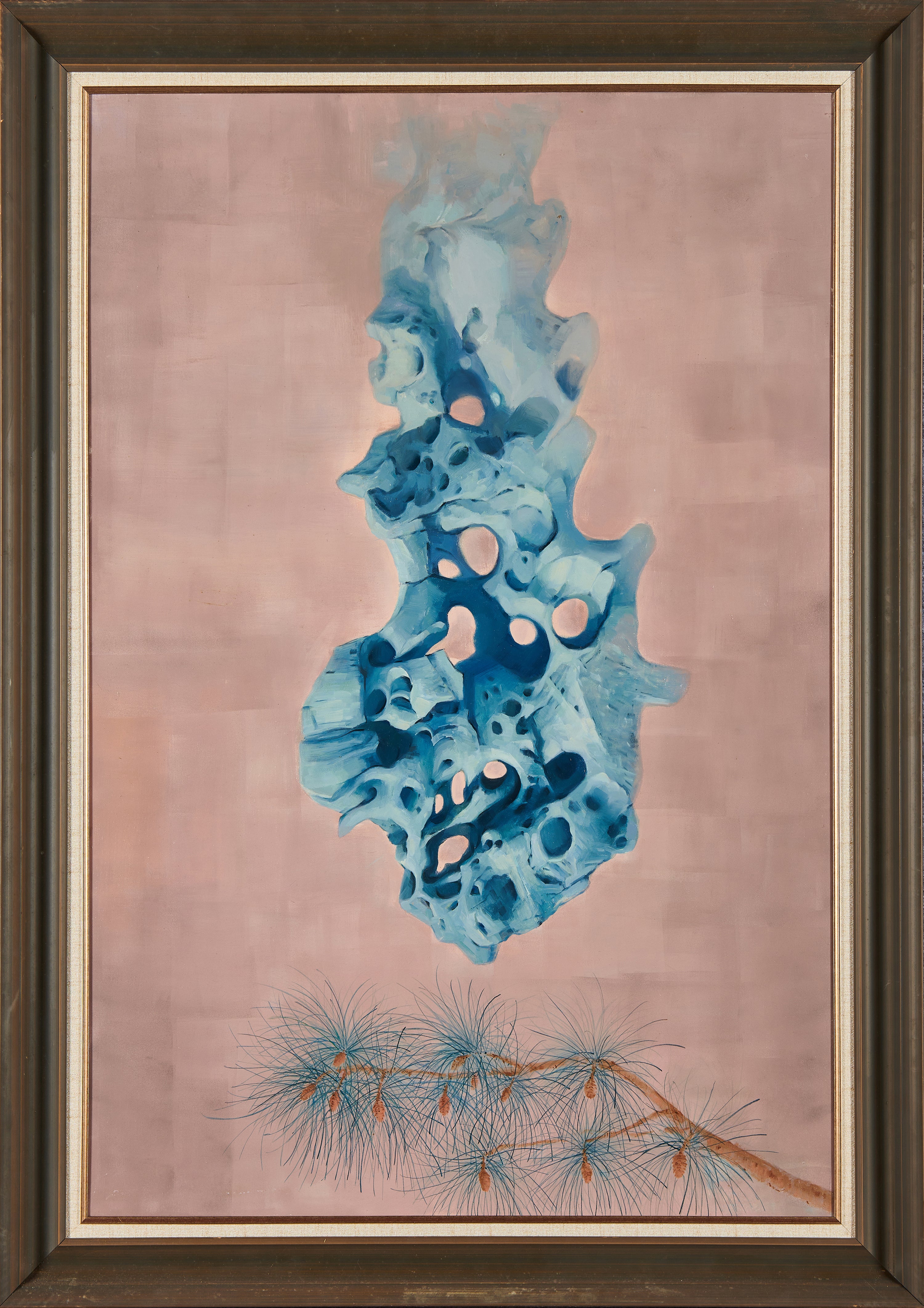 Azure Stone & Pine: Floating Elegance in Blush | Original Contemporary Chinese Oil Painting