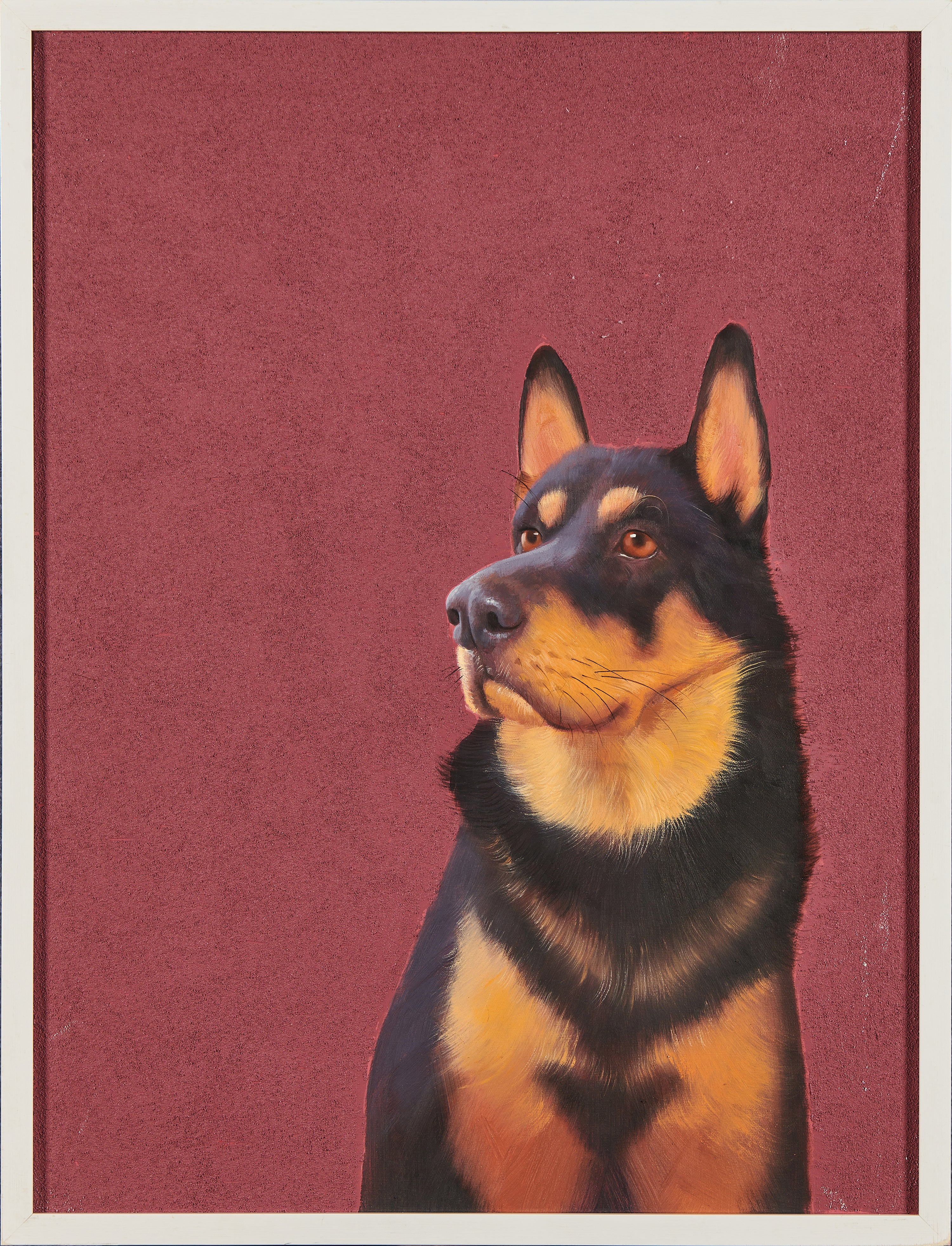 Faithful Guardian: Loyal Hound in Crimson | Original Hyperrealist Pet Portrait Oil Painting