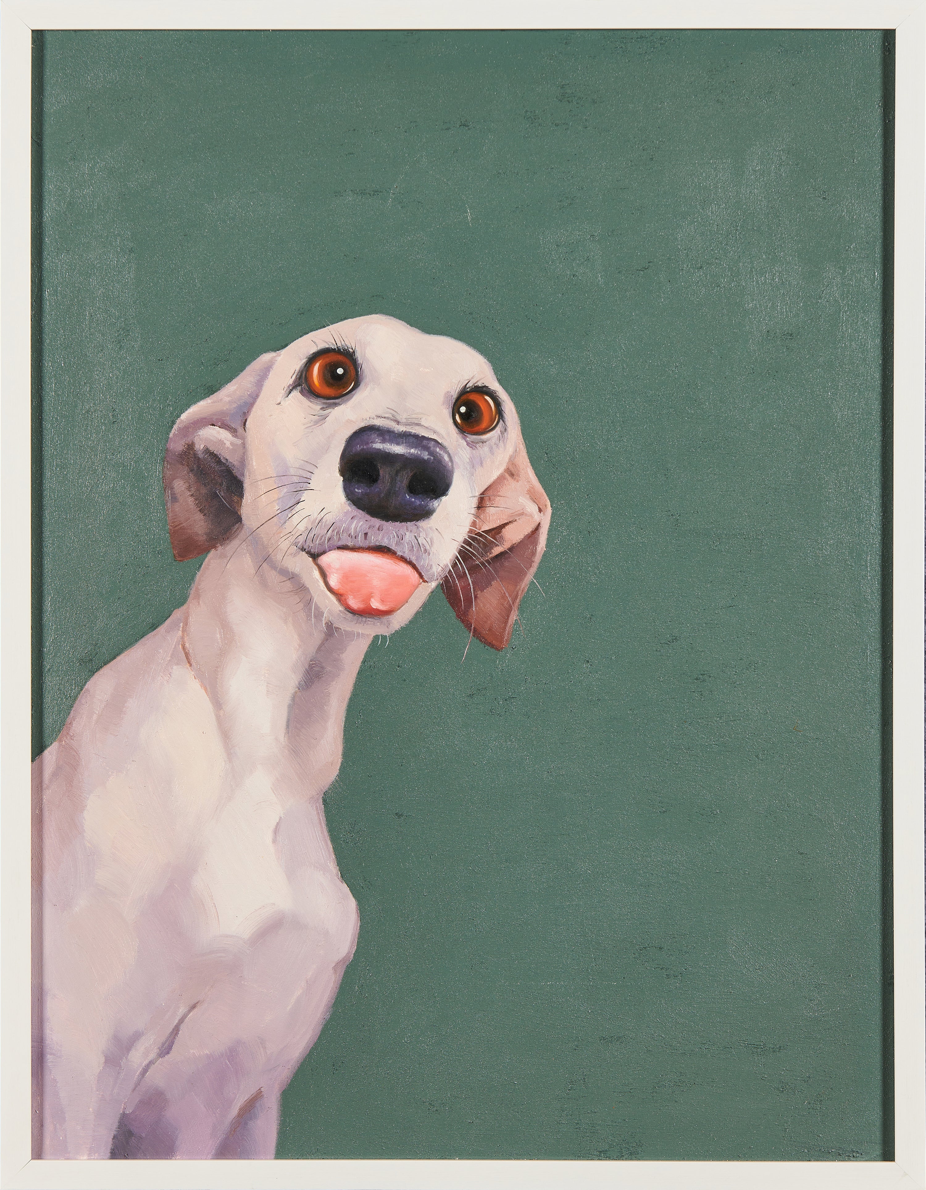 Verdant Joy: The Cheerful Whippet | LAI’s "Elegant Color Block Series" | Original Hyperrealist Pet Portrait Oil Painting