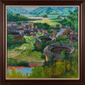 Tulou Morning Mist: The Charm of Hakka Culture | Original Square Landscape Oil Painting