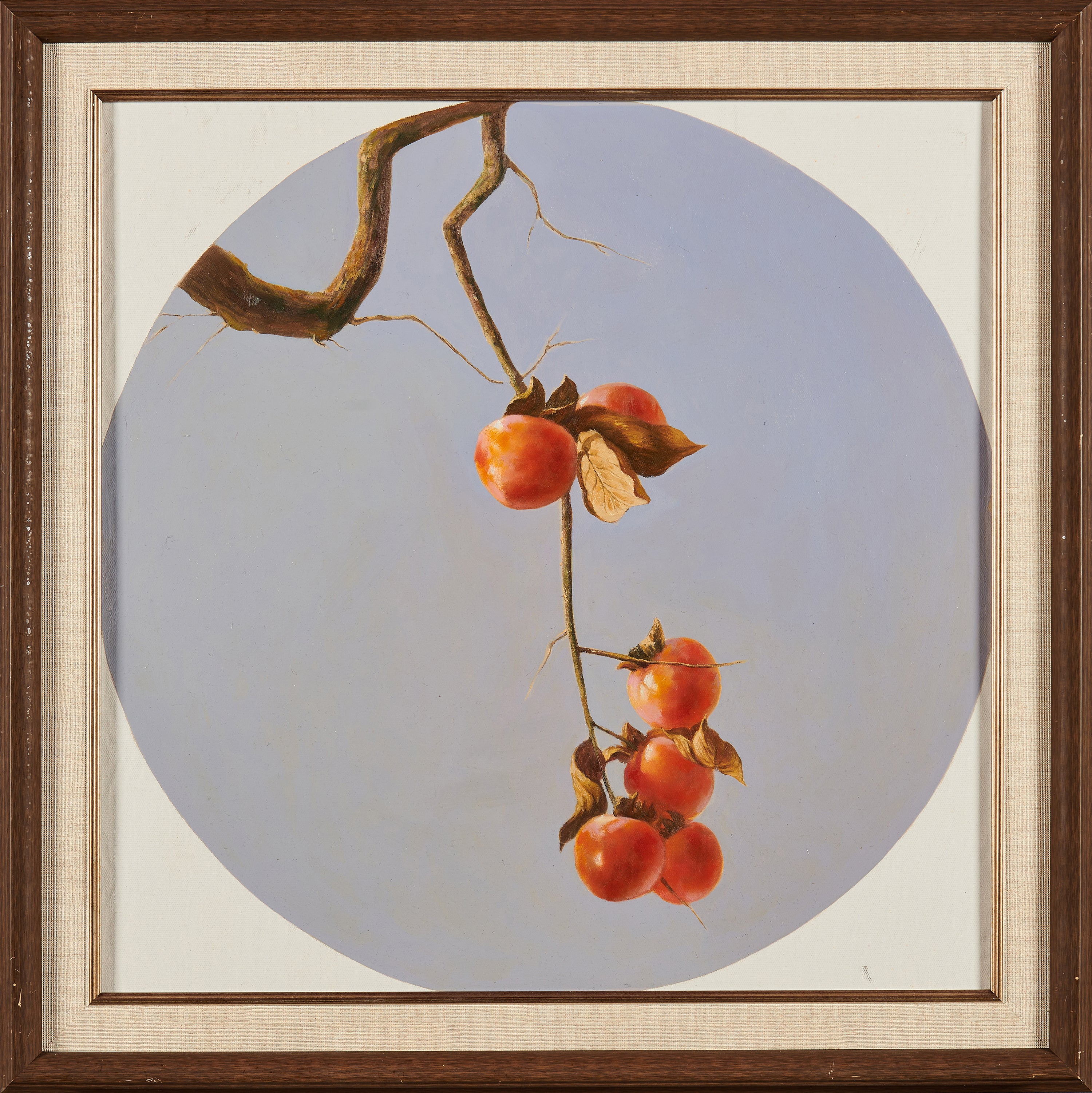 Red Persimmons on Branch: May All Go Well | Original Still Life Oil Painting
