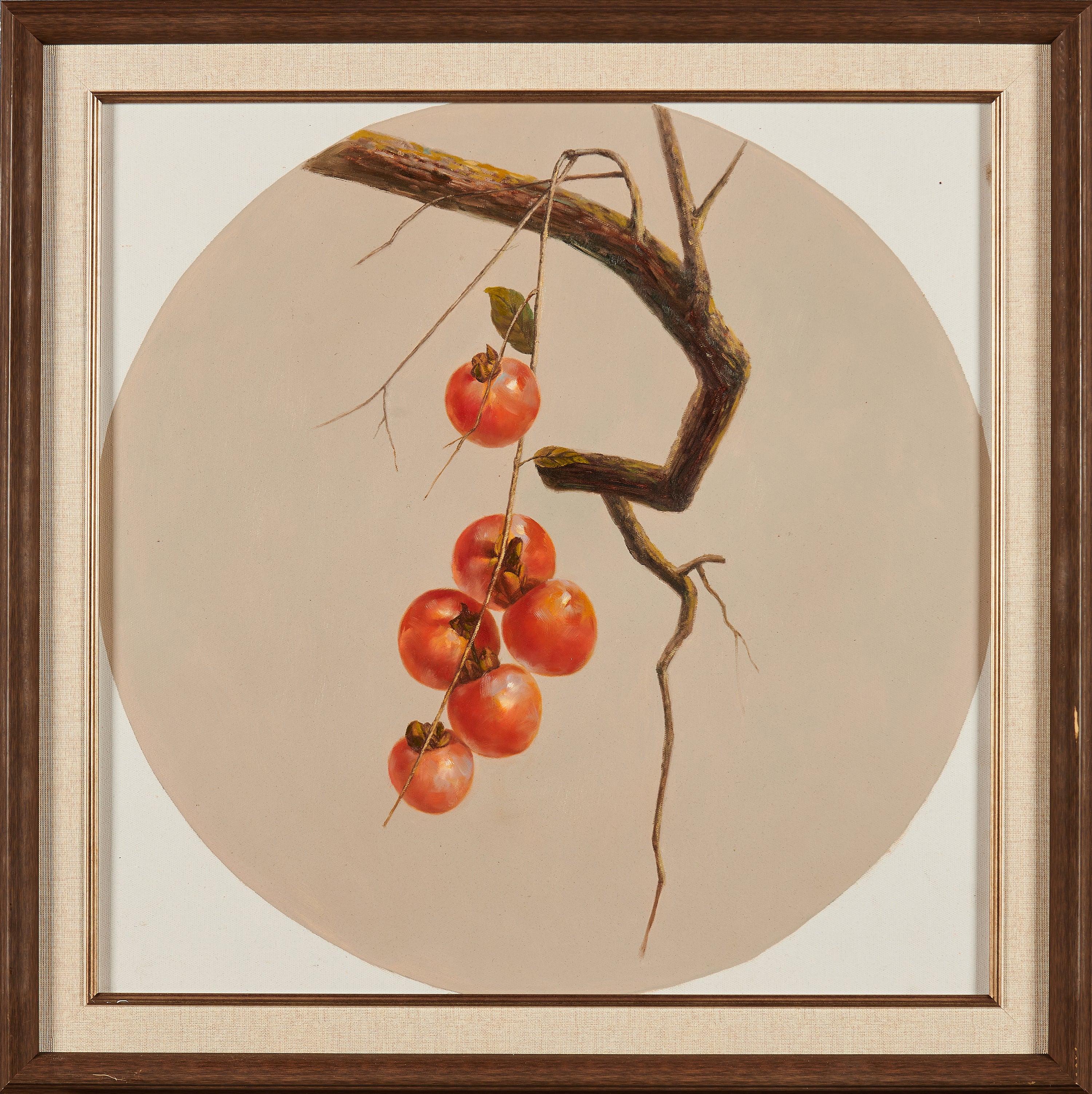 Five Persimmons Hanging: The Five Blessings | Original Still Life Oil Painting